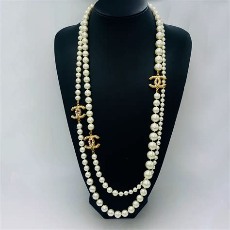 authentic chanel cc pearl necklace|chanel vintage pearl necklace.